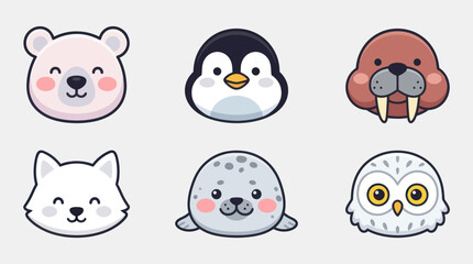 Cute cartoon arctic animal faces set © Leomord