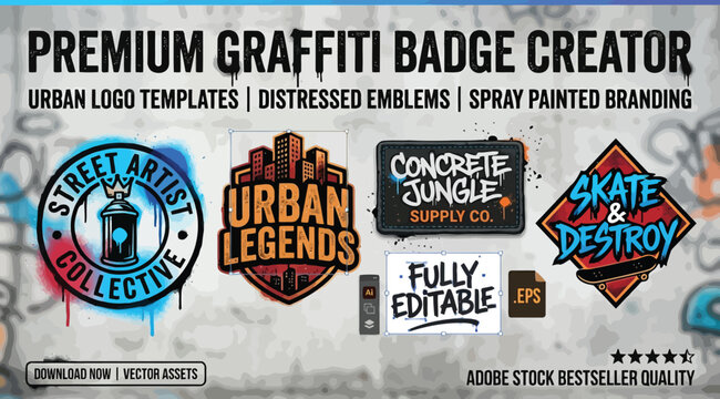 Premium graffiti badge creator urban logo templates and spray painted branding