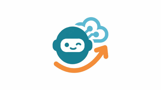 Cartoon monkey head with thought bubble and arrow.