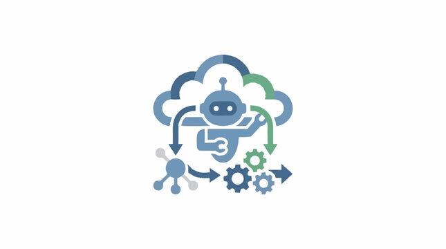 Robot icon with cloud and gears for technology concept.