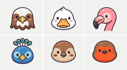 Obraz premium Cute cartoon bird faces collection