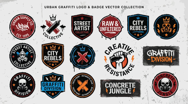 Urban graffiti logo and badge vector collection