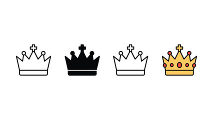 Four different crown icons in black white and gold on transparent background © Abdulla
