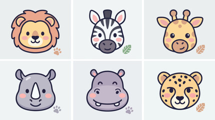 Cute cartoon safari animal faces collection © Leomord