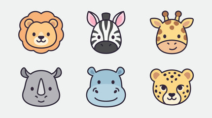 Cute cartoon safari animal faces collection © Leomord