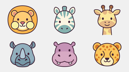 Cute cartoon safari animal faces collection © Leomord