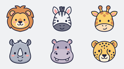 Cute cartoon safari animal faces set © Leomord