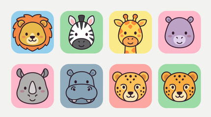 Cute cartoon safari animal faces icons © Leomord