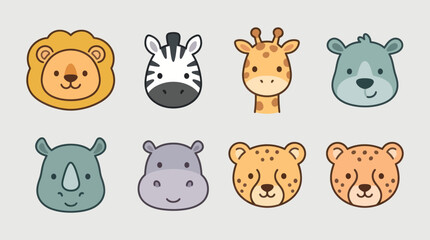 Cute cartoon safari animal faces set © Leomord