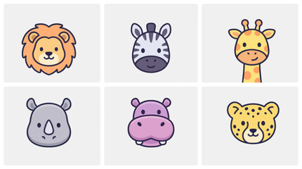 Cute cartoon safari animal faces set © Leomord