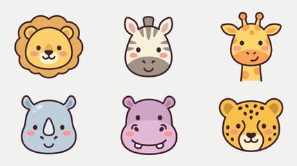 Cute cartoon safari animal faces set © Leomord