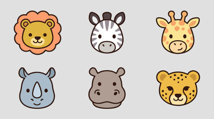 Cute cartoon safari animal icons collection © Leomord