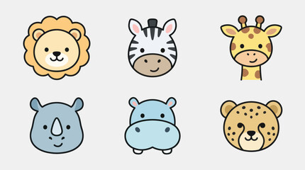 Cute cartoon safari animals set © Leomord