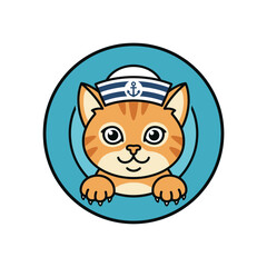 Fototapeta premium Cartoon cat in sailor hat smiling.