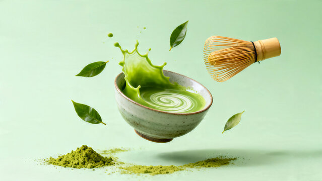 Levitating Matcha Green Tea Bowl and Bamboo Whisk