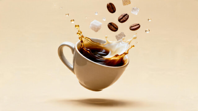  Levitating Espresso Coffee and Milk Splash Art