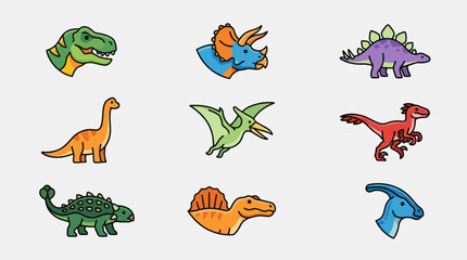 Cute dinosaur collection icons set © Leomord