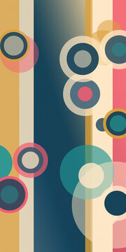 A modern abstract design with layered circles and pastel teal, pink, and beige blocks, creating a cheerful, geometric mood for creative backgrounds.