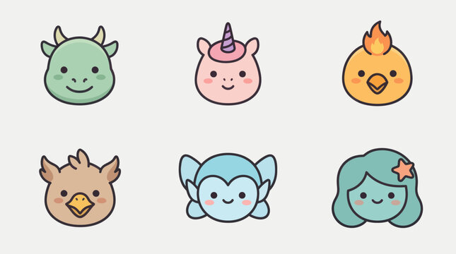 Cute fantasy creature icons
