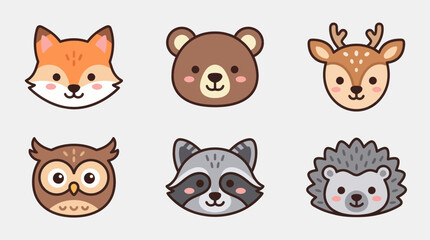 Fototapeta premium Cute forest animal faces collection