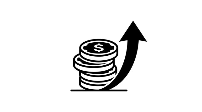 Financial growth, money stack, dollar coins, upward arrow, business finance icon