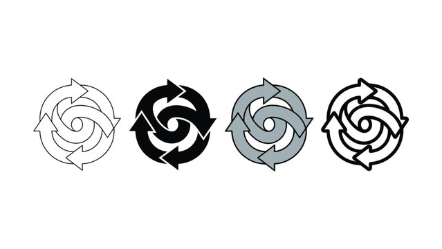 Circular arrow symbol representing recycling or rotation in different styles