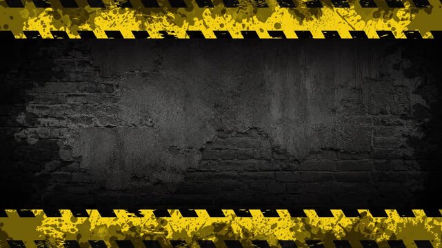 Looping Industrial Double Hazard Stripe Border Animation on Dark Concrete Grunge Background 4K 60 fps