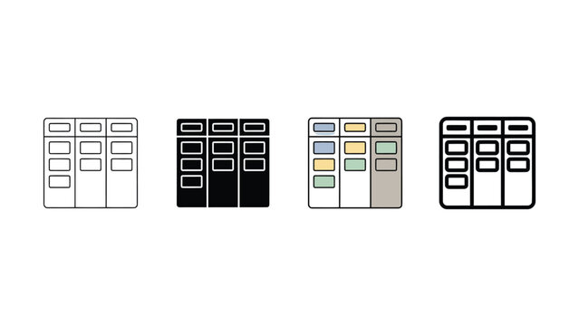Simple flat icon set representing a table or spreadsheet layout