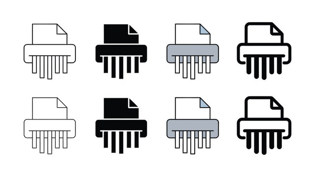 Document shredder icon set representing data destruction concept