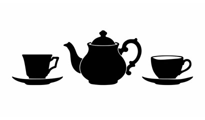 Fototapeta premium Elegant Tea Pot and Cup Black Silhouette Collection Vector Illustration Isolated on White