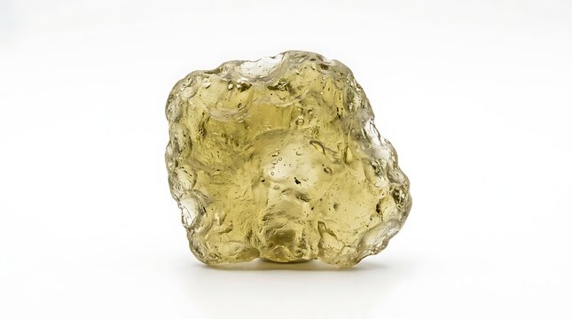 Natural rough Libyan desert glass tektite mineral specimen isolated on a white background