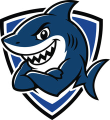 Naklejka premium Shark Head Mascot Logo Vector with Blue Waves, White Teeth, and Bold Outline for Sports and Gaming Branding