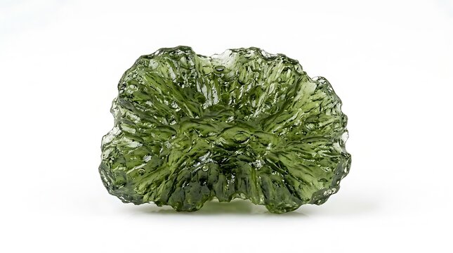 Raw Green Moldavite Mineral Stone Isolated on White Background