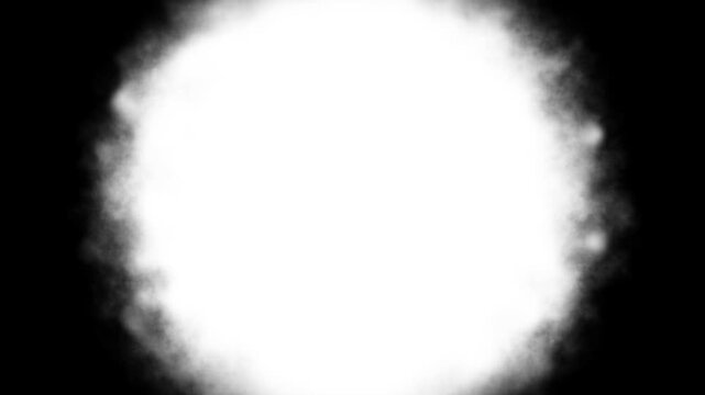 Soft Circle  Smoke Cloud Reveal Transition Animation with Expanding And Dissolving Fog With Organic Vapor Edges,   Scene Changes, Compositing, And Video Editing On Transparent Background.