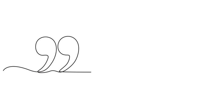 Animated self drawing of continuous line draw quote mark. Full length one line animation. 4K, One continuous line illustration of quote mark icons. Continuous line drawing of quotes. 4K video alpha.