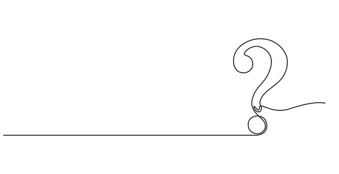 Animated self drawing of Question mark linear background. One continuous drawing of a question mark. Vector illustration, Question mark continuous one line. Hand drawn black quastion mark i