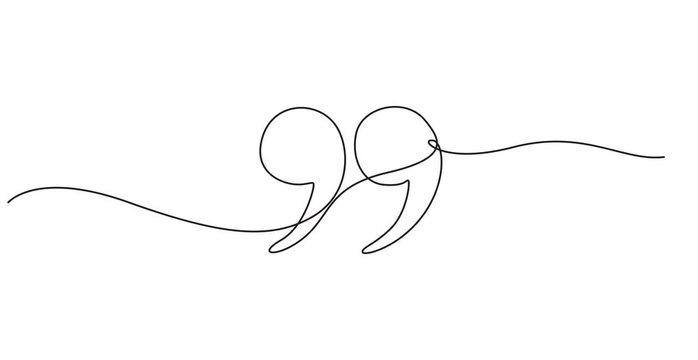Animated self drawing of continuous line draw quote mark. Full length one line animation. 4K, One continuous line illustration of quote mark icons. Continuous line drawing of quotes. 4K video alpha.