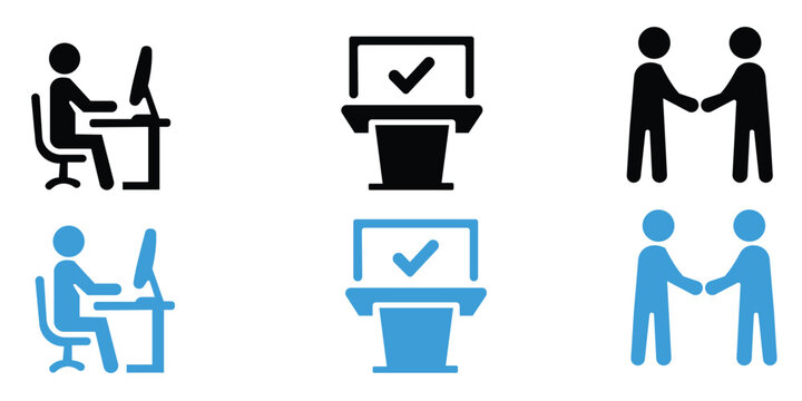 Business and office work productivity icons collection with business