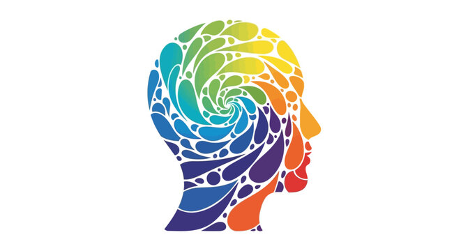 Vibrant rainbow swirl brain profile creativity concept