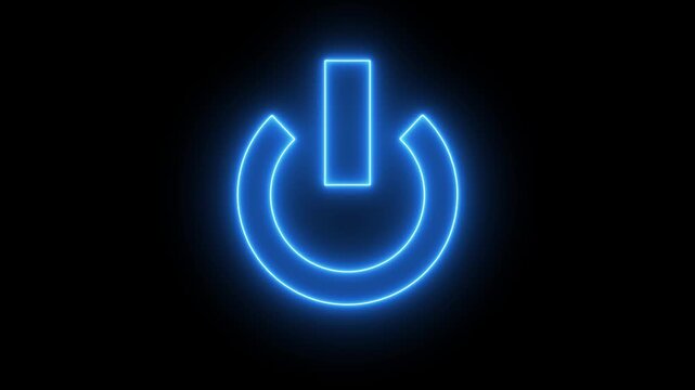 Abstract  neon sign power button icon animated on black background, turn On and Off switch animation. Power button turning on and off 4k video. Switch power reset button symbol