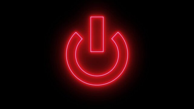 Abstract  neon sign power button icon animated on black background, turn On and Off switch animation. Power button turning on and off 4k video. Switch power reset button symbol