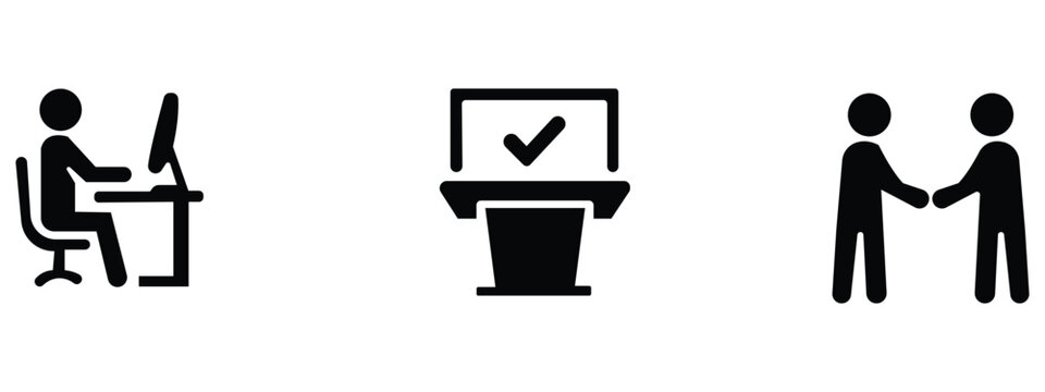 Minimalist professional workplace productivity icons set with business