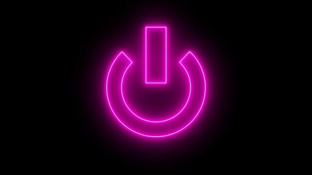 Abstract  neon sign power button icon animated on black background, turn On and Off switch animation. Power button turning on and off 4k video. Switch power reset button symbol