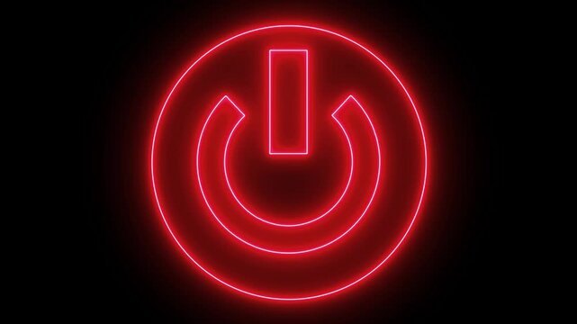 Neon line glowing power button icon illustration. Motion graphics of power icon concept, Neon power on off button icon animation. Power icon with neon light for technology and Innovation.