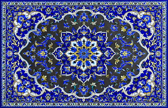 Blue persian rug floral pattern textile ornament