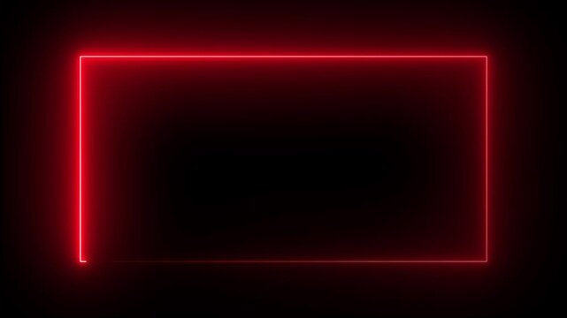Neon glowing rectangular frame. Abstract glowing Neon light frame rectangle loading icon. Square rectangle picture frame animated moving neon light screen box projection rendering.