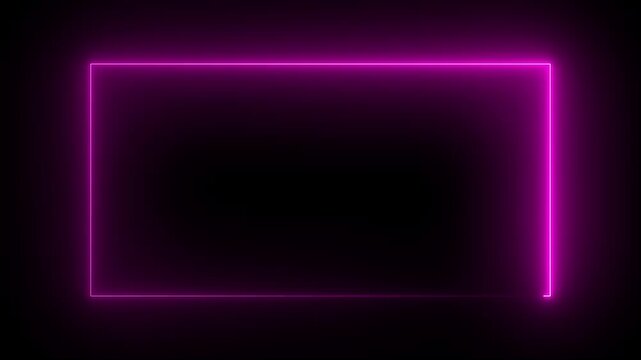 4k Square rectangle picture frame with neon color motion graphic on isolated black background. Light moving for overlay element. Motion graphics of neon rectangle icon.
