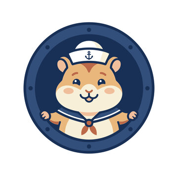 Cartoon hamster in sailor hat portrait.