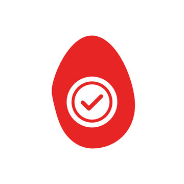 Red egg shape with white checkmark symbol inside.