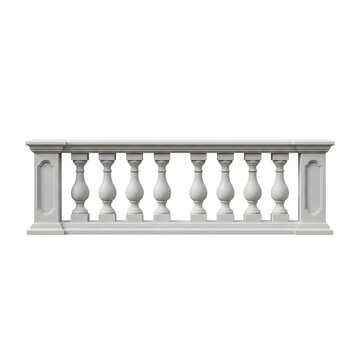 Classic stone balustrade railing with balusters isolated on transparent background